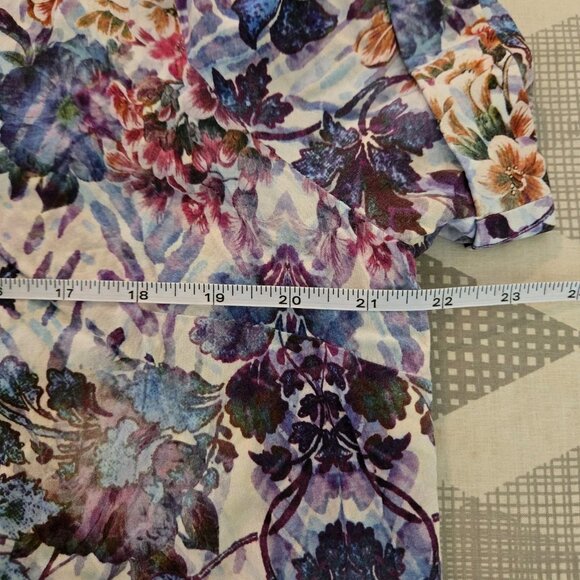 Soft Surroundings Coloures Pleated Blouse Womens Large Purple Floral Top Peasant - Picture 5 of 14